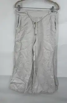 H By Halston 100% Linen‎ Wide Leg Pant Women Medium White Crop Minimalist Beach