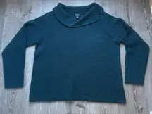 Eileen Fisher Italian Yarn Merino Wool Cashmere Bouclé Sweater L Teal Green