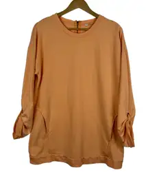 Soft Surroundings Sweatshirt‎ Sz M Tunic Pockets Comfy Roll Tab Sleeve Peach