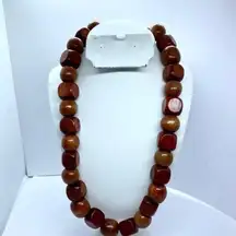 Handmade Wooden Beaded Necklace Cherry-Tone Wood