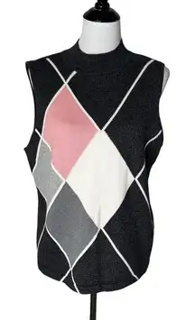 Liz Claiborne Sweater‎ Vest Size L Petite Knit Argyle Preppy Golf Granny
