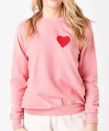 Aviator Nation Women's Heart Embroidery Relaxed Crew Sweatshirt in Pink Size XL
