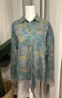 Vintage Denim Shirt Women Tropical pattern