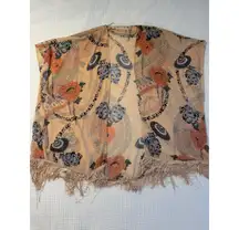 Daniel Rainn Kimono M/L Swimsuit Coverup Fringe Floral Orange Blue