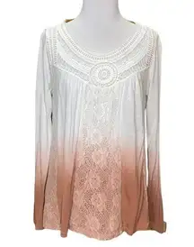 Clover + Scout Dip Dye Boho Lace Eyelet Blouse Medium