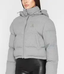 Manière De Voir Textured Knit Cropped Puffer Jacket Grey Small winter coat women