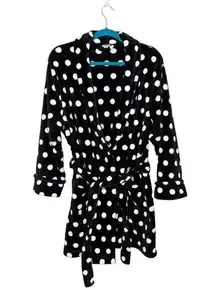 Croft & Barrow Black & White Polka Dot Plush Short Robe