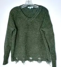 She & Sky knit Olive Green Distressed Frayed Hem Sweater size M/L