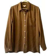 J.Jill Brown Button Up Long Sleeve Collared Polyester Shirt Size‎ Medium Career