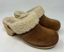 Crocs Sarah Luxe Leather Sherpa Faux Fur Clog Mule 203413 Women’s size 6