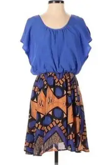 EUC  Blue/Tan/Black Tribal Print Dress