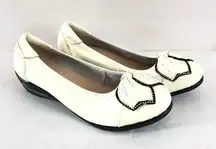Womens Leather Low Wedge Heels Applique Ivory US 5