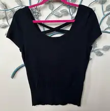 White House Black Market black short sleeve sweater criss cross open back Med