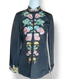 Vintage Madame Butterfly Black Embroidered Mandarin Jacket Size 4