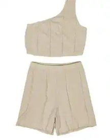 Superdown Lizzy Ribbed Short Set in Tan