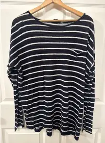 Vince 100% Linen Mixed Stripe Single Pocket Long Sleeve Women's Tunic, L