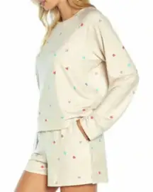 Wildfox Relaxed Fit Sweatshirt & Shorts Lounge Set in Oatmeal Hearts