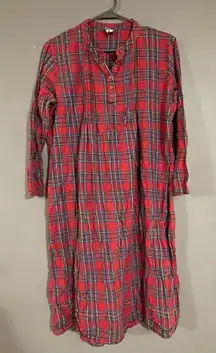 Moon Beams Red Plaid Cotton Long Sleeve Nightgown Dress Size Medium