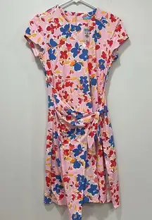 J Mclaughlin Womens Havana Cap Dress XS Pink Floral Wrap Stretch Short Sleeve