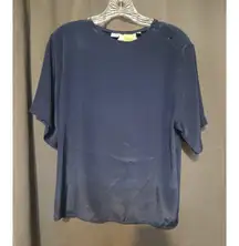 Peters & Ashley Blue Blouse, Women's Size 8 Shirt, Crew Neck Top Button Shoulder