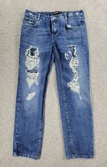 Zara Trafaluc Jeans Womens 4 Blue Mid Wash Distressed Denim‎ Straight Slim