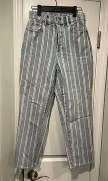 Pacsun size 6 Striped Denim High Rise Straight Leg Distressed Hem Jeans