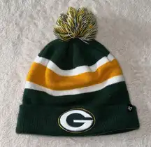 Green Bay Packers Beanie Hat Cap 47 Brand NFL One Size Logo Striped Pom Pom