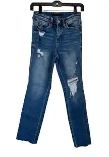 Flying monkey high rise slim straight distressed cuffed denim jeans