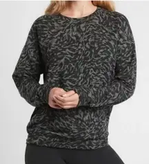 Athleta Balance Sweatshirt Top Black‎ Animal Print Lynx Long Sleeve Size XS
