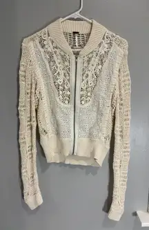 Free People Sun Storm Bomber Jacket  in Ivory Combo Boho Bohemian Hippie Small