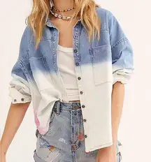 One Teaspoon Daria Dip Dye Light Blue Denim Shirt Long Sleeve New Size Medium