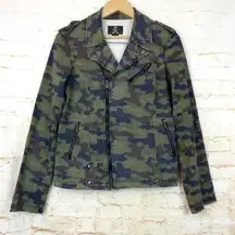 Royal Bones Tripp NCY Moto Jacket Womens L Green Camo Stretch Punk Grunge Y2K