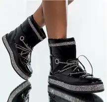 AZALEA WANG TAKE ME AWAY FLAT BOOTIE IN BLACK Rhinestone Boots Fashion Glitter 8