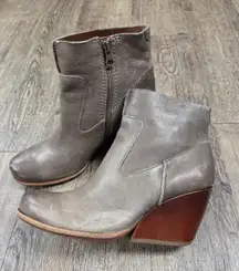 Korkease Gray Brown Michelle Leather Side Zip Sleek Wedge Ankle Booties 6M