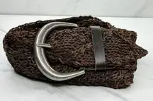 Chico's Vintage Wide Brown Genuine Leather Braided Woven Belt Size Medium M