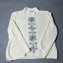 Alfred Dunner Sweater Womens S Cream Floral Embellishment Pullover Sweater‎