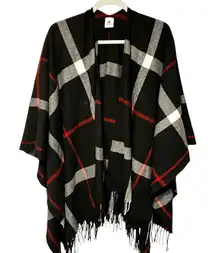 Jessica McClintock Super Soft Black Plaid Poncho Caper One Size fits most
