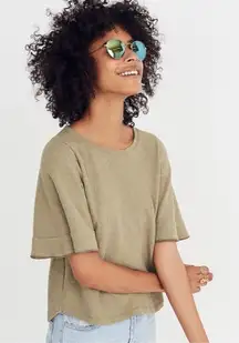 Madewell Textured Flutter Sleeve Short Sleeve Top Size Small Olive Sage Green