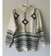 Fabrizio Vintage Wool Blend Grandpa Nordic Fair Isle Mock Neck Sweater Size M