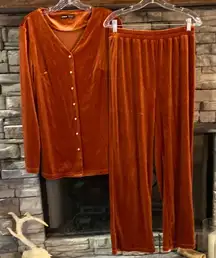 SHEIN Rust Velvet Pants & Cardigan Set‎