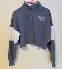 Hollister Drop Shoulder Oversized Mock Neck Crop Sweater Button Blue Grey Medium