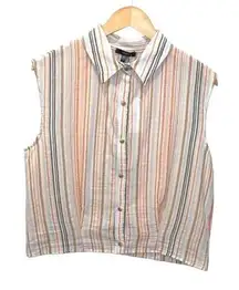 Drew Clothing Sleeveless Cotton Button Down Striped Top Blouse Size XSmall‎