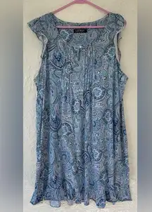 LRL Ralph Lauren Cotton Blend Nightgown Blue Paisley Flutter Cap Sleeves; XL