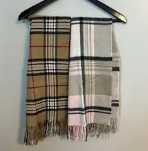 Plaid Fringe Scarves Set of 2 tan pink black red white classic cozy Casual Soft