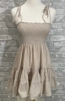 Rays for Days Emma Smocked Beige Tiered Mini Dress