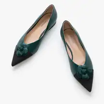 Chic Green and Black Flats with Floral Detail