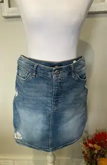 H&M Distressed Jean Mini Skirt