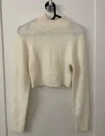 White Cropped Fuzzy Sweater Urban Outfitters