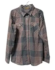 Wrangler Pearl Snap Shirt Women Size Large Purple Blue Tartan Plaid Lightweight‎