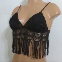 Mesh Fringe Black Bralette